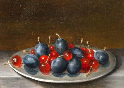 Bright red and matt blue, oil on board, 30 x 24 cm