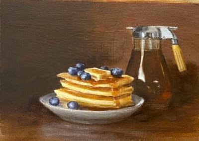 Pancakes and maple syrup, oil on paper, 30 x 24 cm