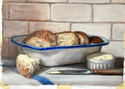 Baguette and butter, oil on paper, 30 x 24 cm
