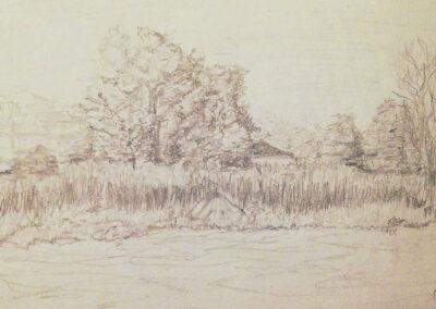 Riverscape: the Oder opposite Kostrzyn, graphite on paper, 10 x 5 cm