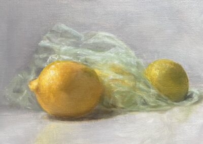 Lemon and plastic bag. oil on cardboard, 30x24 cm